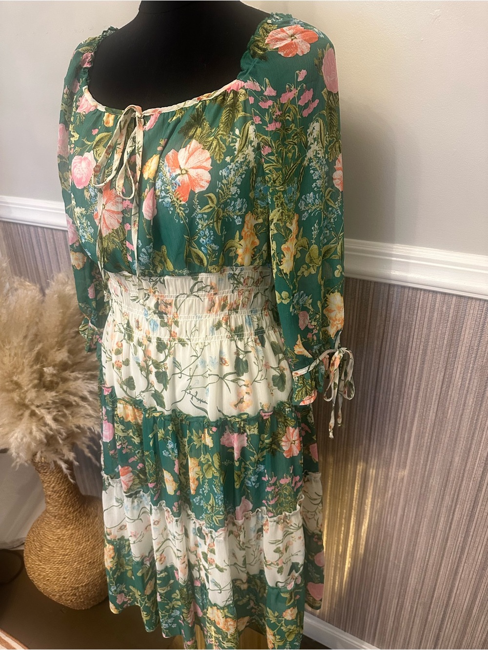Fig & Flower Floral Cottagecore Peasant Midi Dress Women’s Medium NWOT Boho - Picture 3 of 14